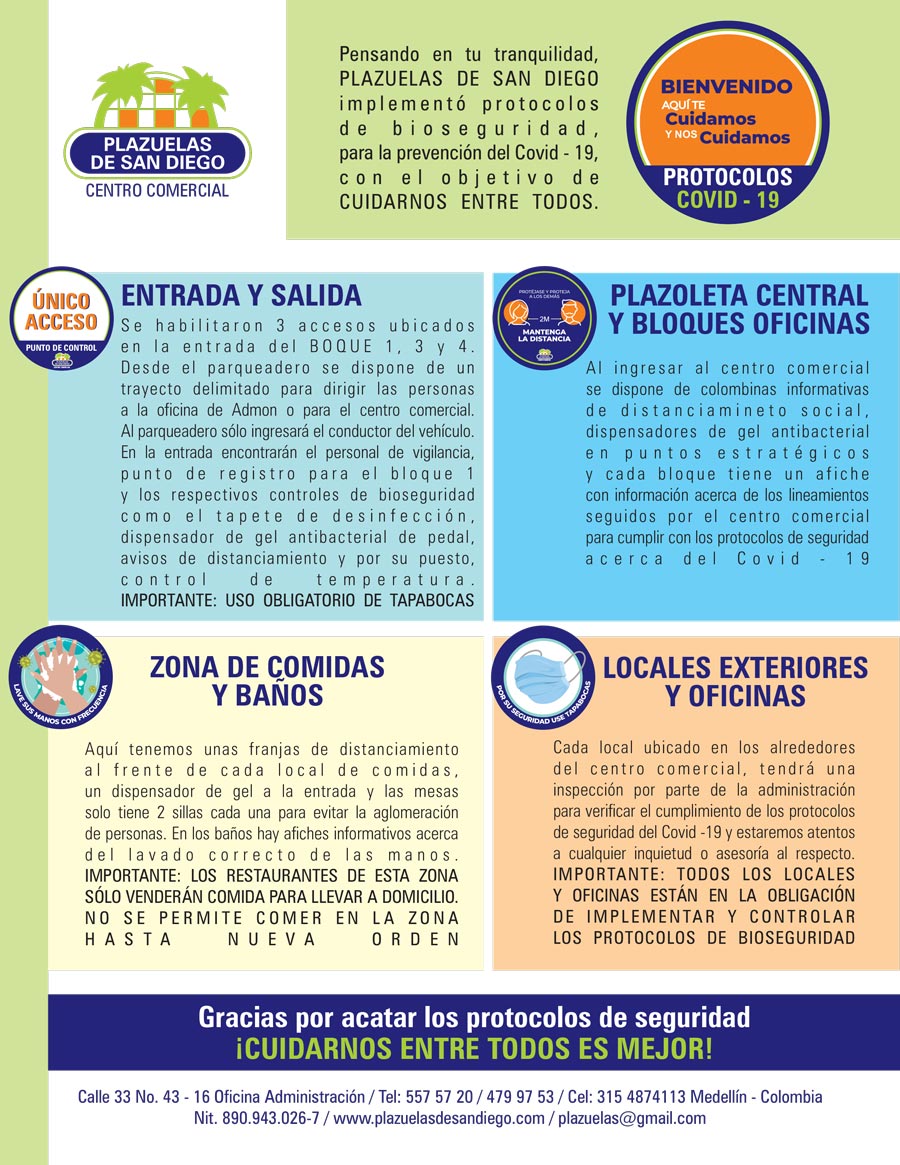 Protocolos de bioseguridad Plazuelas Sandiego Medellín